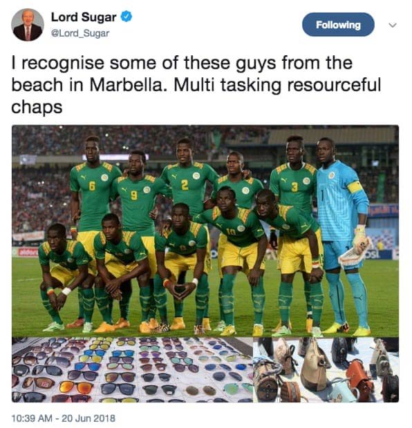 bee7e0b1 lord sugar%E2%80%99s controversial tweet featuring the senegal squad