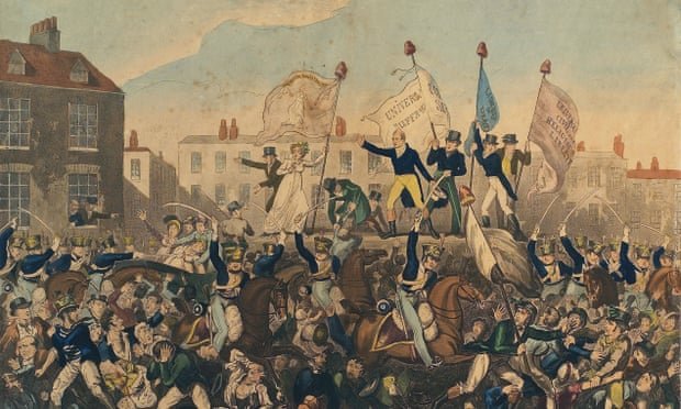 Engraving of the Peterloo Massacre published by Richard Carlile