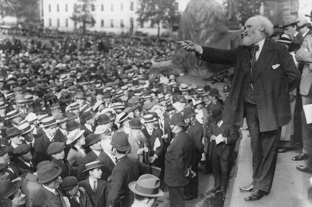 Scottish Labour politician James Keir Hardie 1856 1915 addressing a peace meeting in Trafalgar Square London