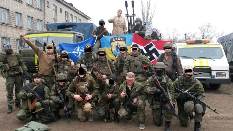 A photo of what appears to be Azov fighters of Ukraine