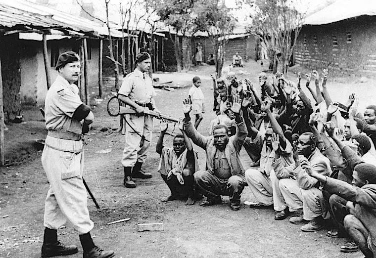 British colonial officers stand guard Kenya