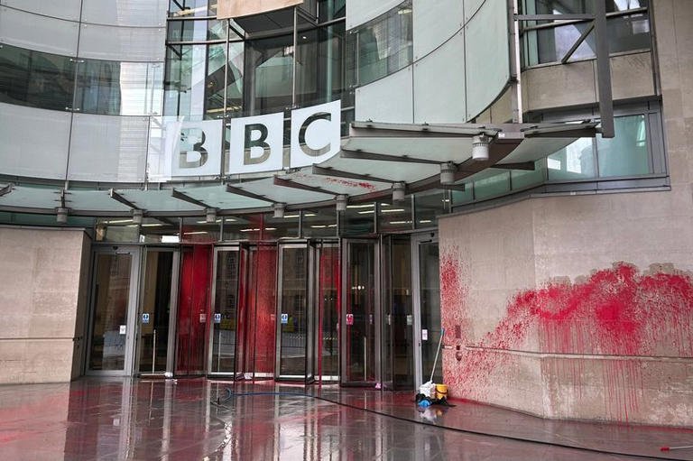 BBC headquarters coated in red paint after backlash to Israel war coverage