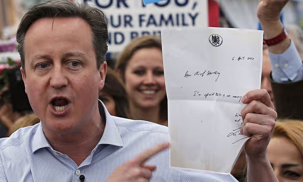 David Cameron brandishes no money