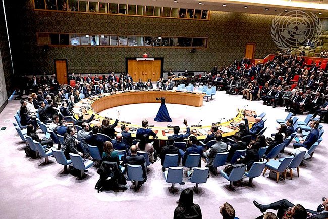 U.N. Security Council members on Feb. 24 voting for Resolution 2774 imploring 